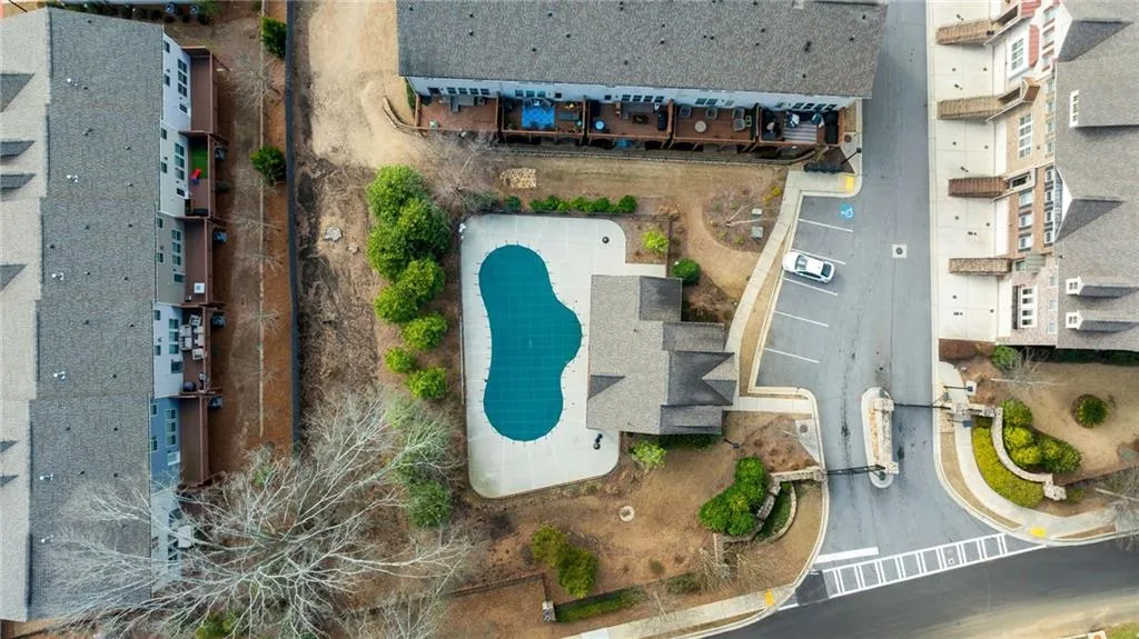 Aerial view of a pool