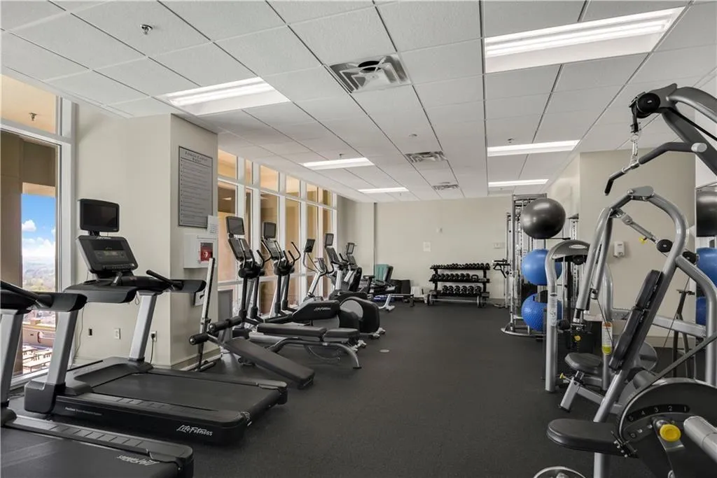 Workout area with a drop ceiling