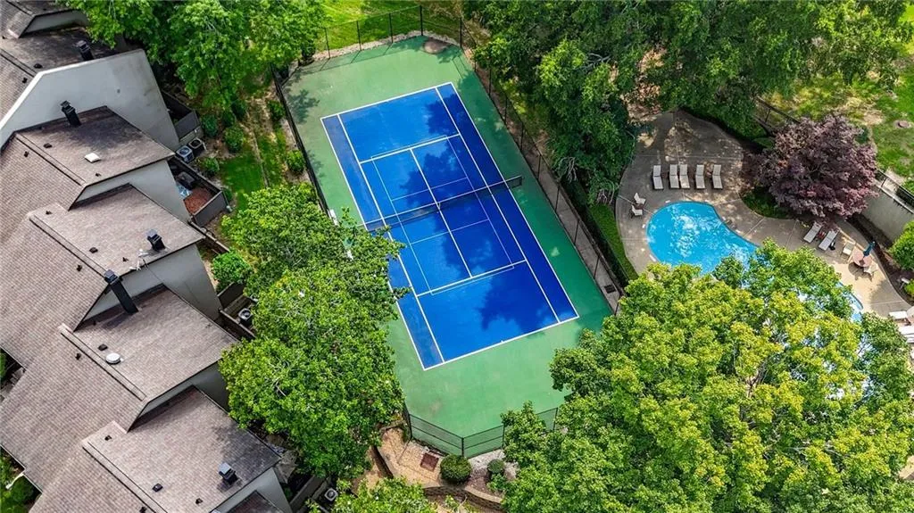 Drone / aerial view of a pool area