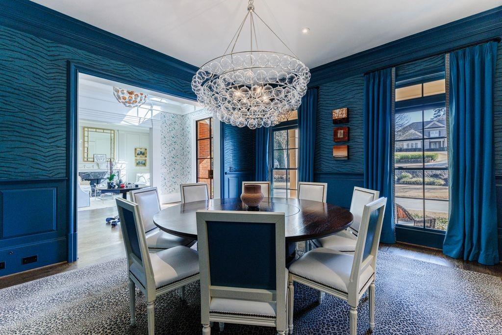 Large dining room with fabulous wallpaper