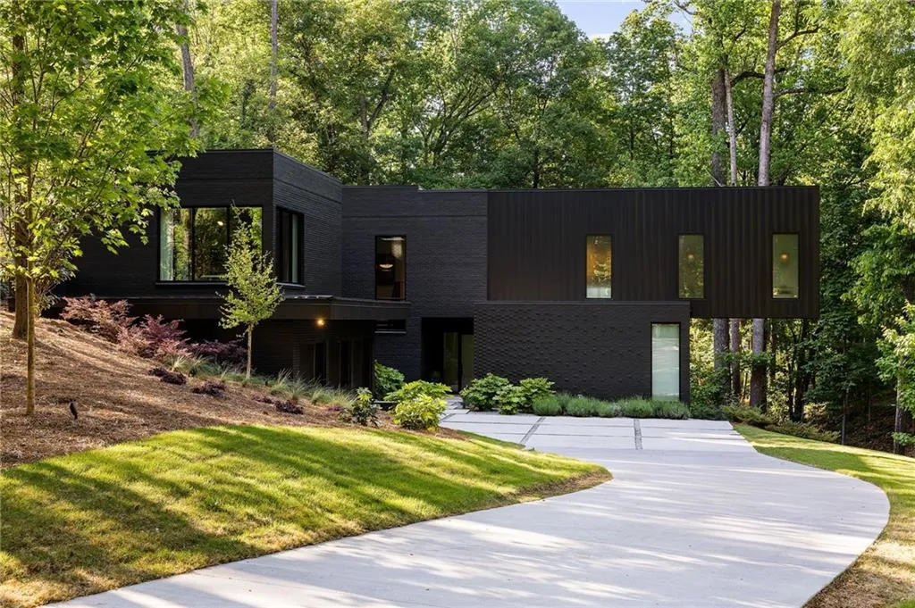 Modern home with a front lawn
