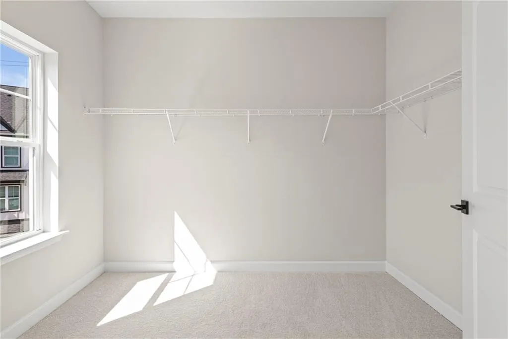 Spacious closet featuring light colored carpet