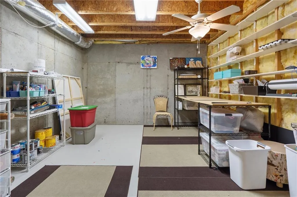 Storage area with ceiling fan