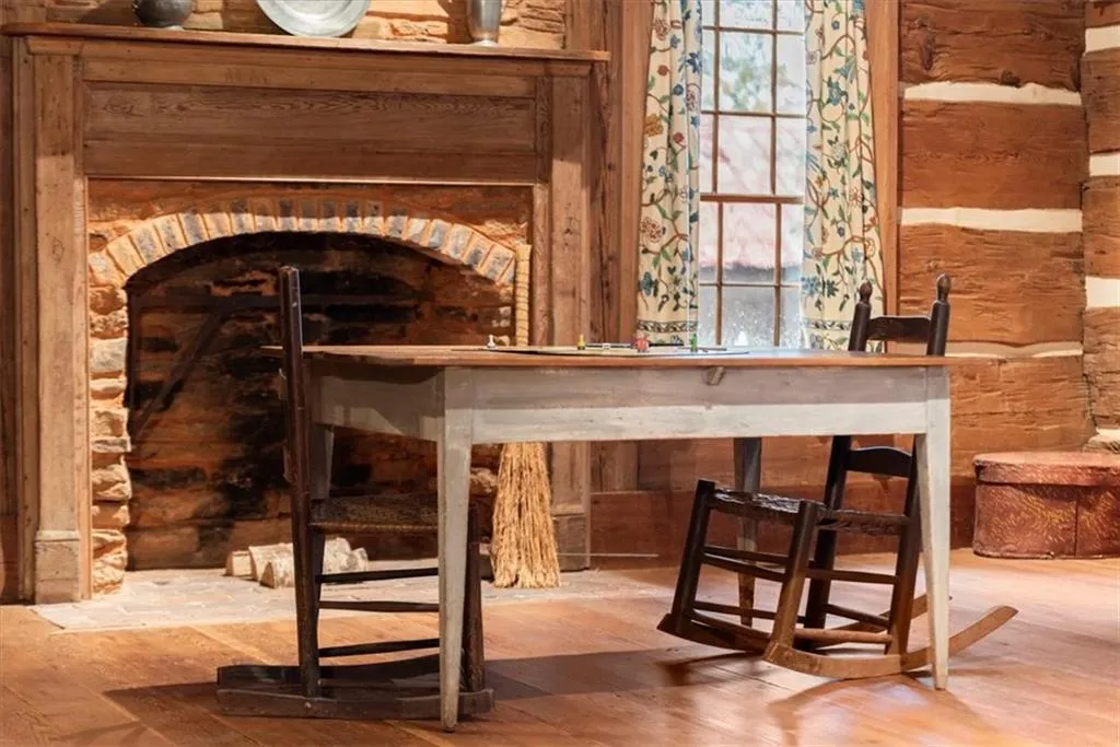Notice the salvaged antique fireplace crane - actually used to cook dinner!