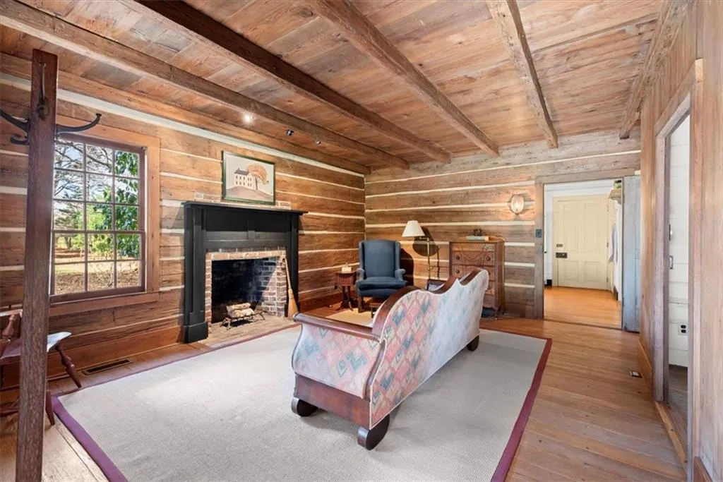 Guest house living room with fireplace