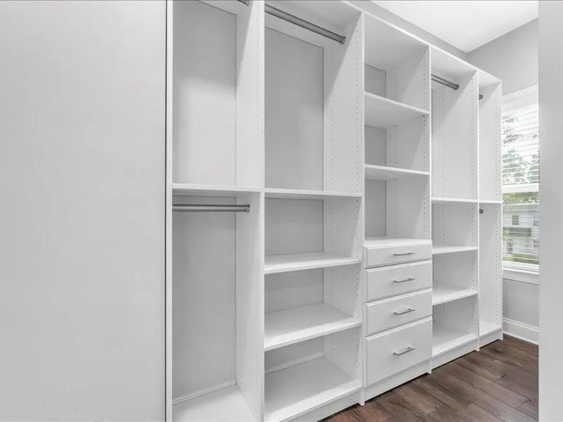 Spacious closet with dark wood finished floors