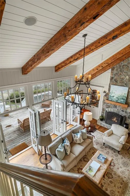 Upper-level hallway overlooks Family room
