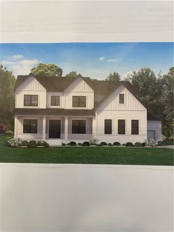 Two-story residence featuring a dark shingle roof, white vertical and horizontal siding, multiple gables, a covered porch with white columns, and dark-framed windows