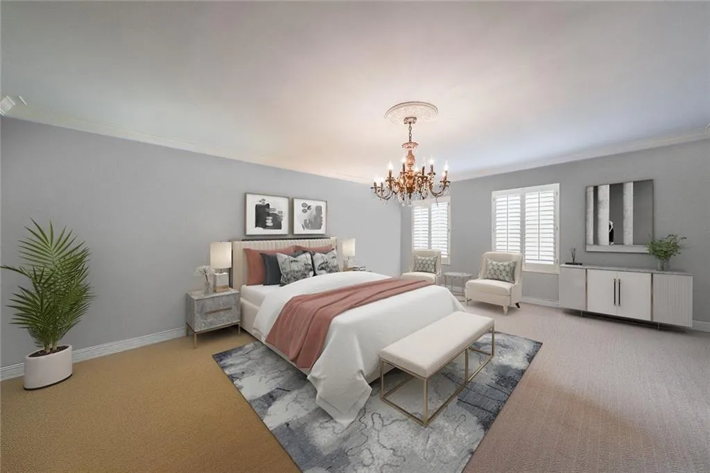 Digitally edited and staged primary bedroom.