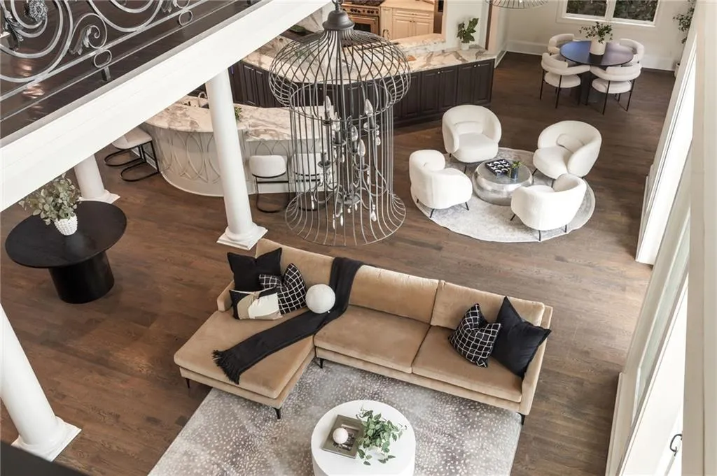 Living room with dark wood finished floors