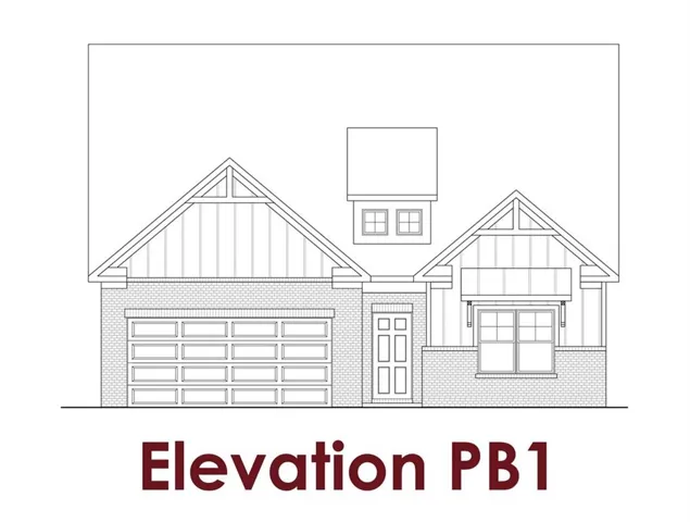 Architectural Drawing, Elevation PB1. Illustrating the front facade of the property with specific design features
