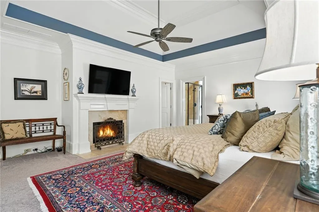 Note that fireplace is decorative only (fire is staged)