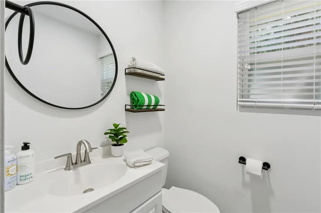 Powder room on main level.
