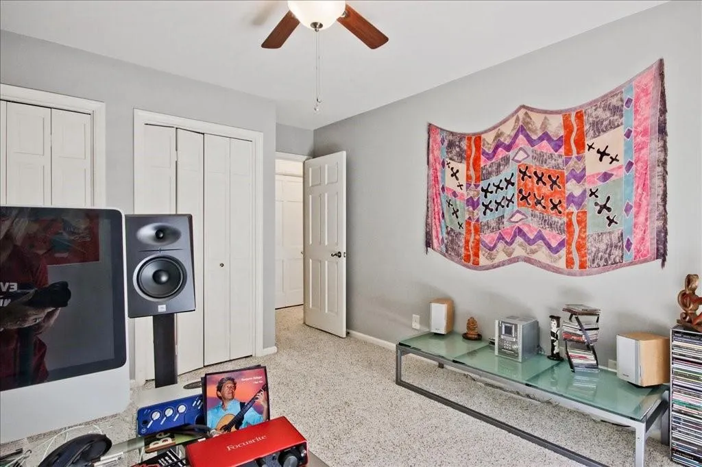 Playroom featuring ceiling fan
