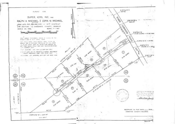 LOT 65 of Survey Plat. Detailing the subdivision of property into multiple parcels with dimensions and acreage