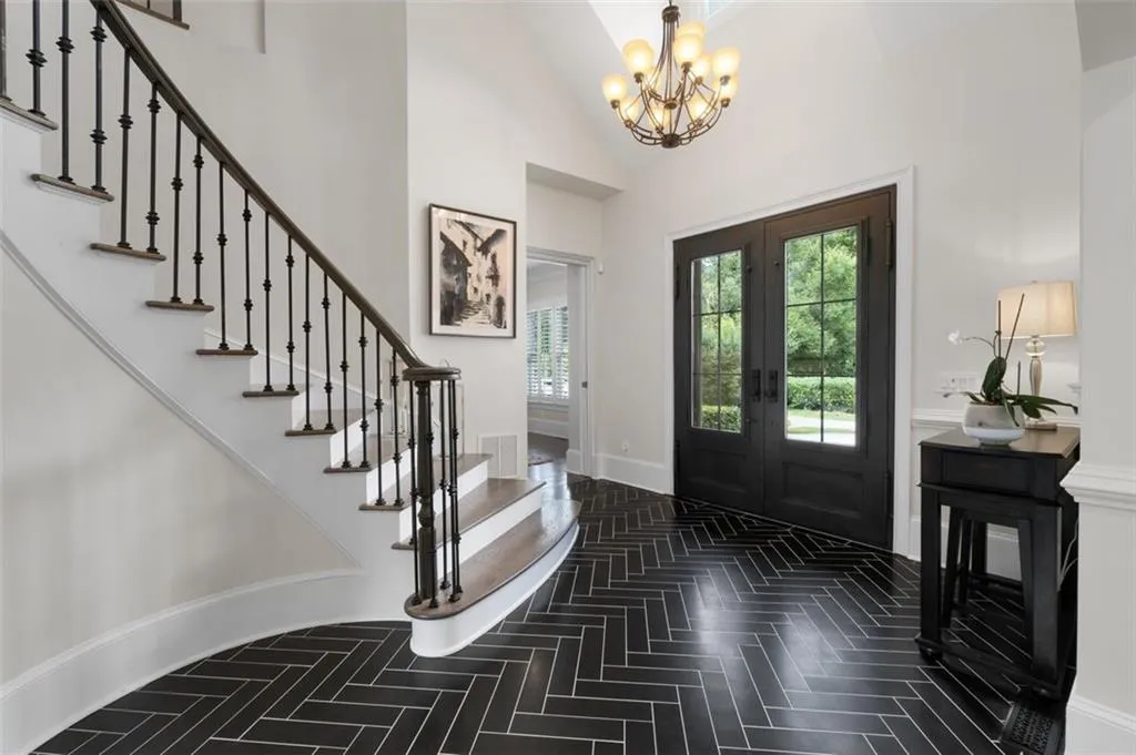 Herringbone tile entry
