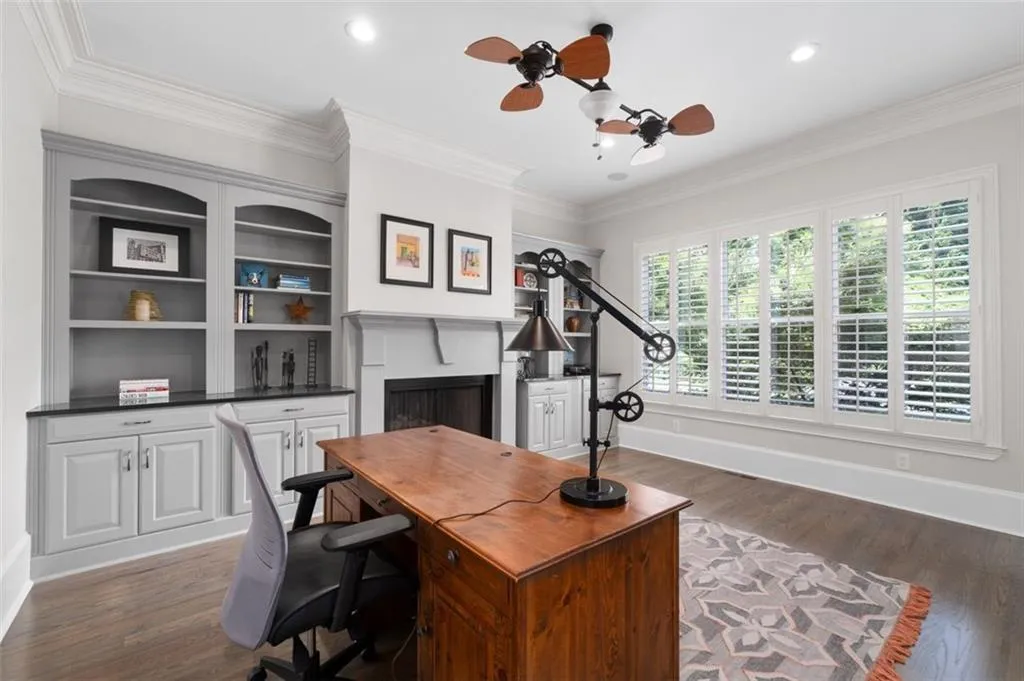 Spacious office on the main with fireplace & built-ins