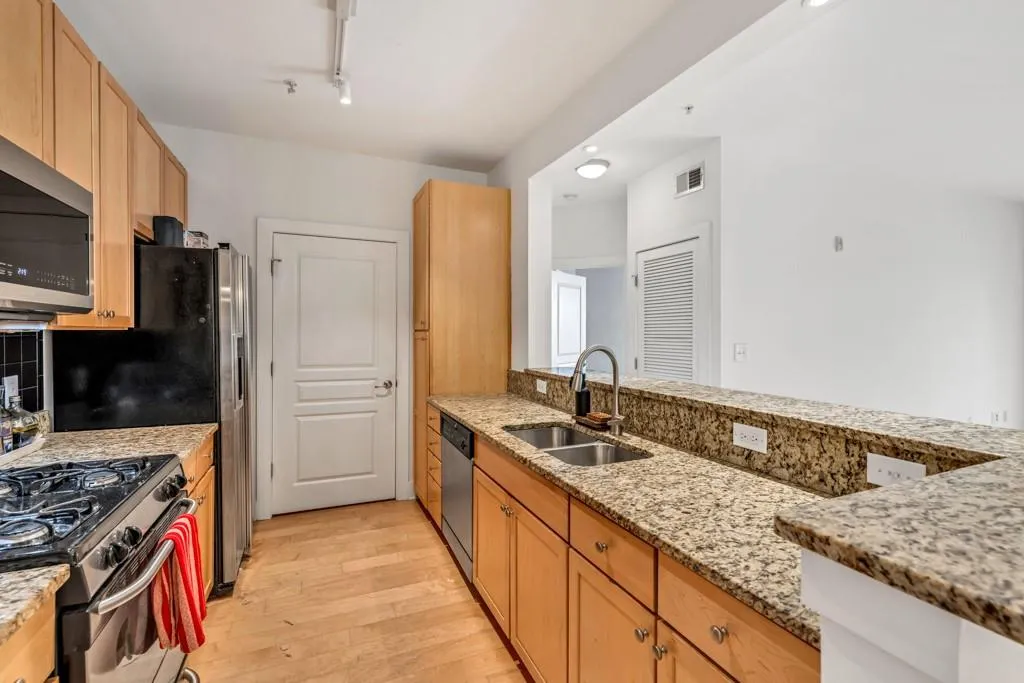 Beautiful granite countertops in the kitchen.