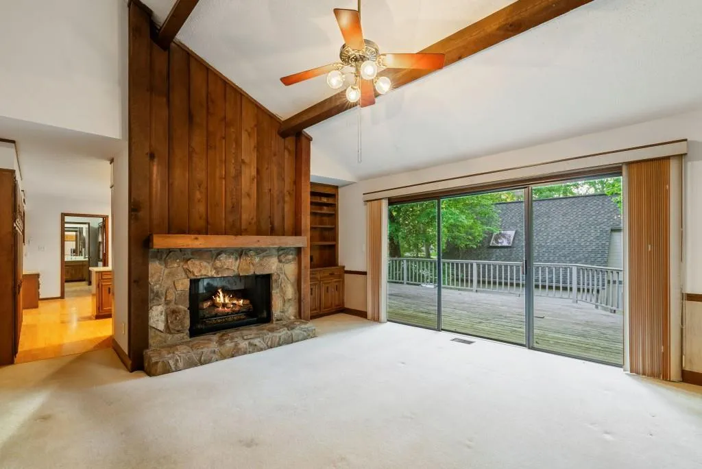 Off The Kitchen Is The Vaulted Ceiling Fireside Family Room!