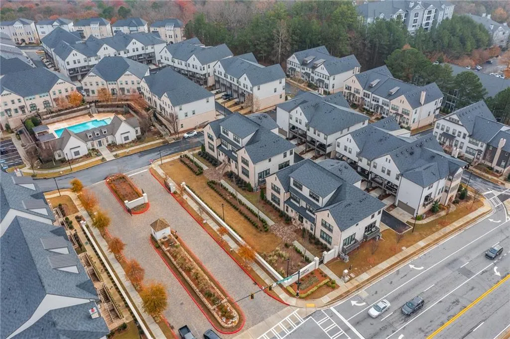Aerial perspective of suburban area