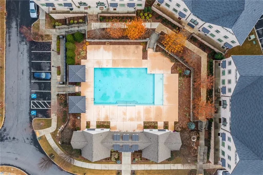 Aerial view of a pool