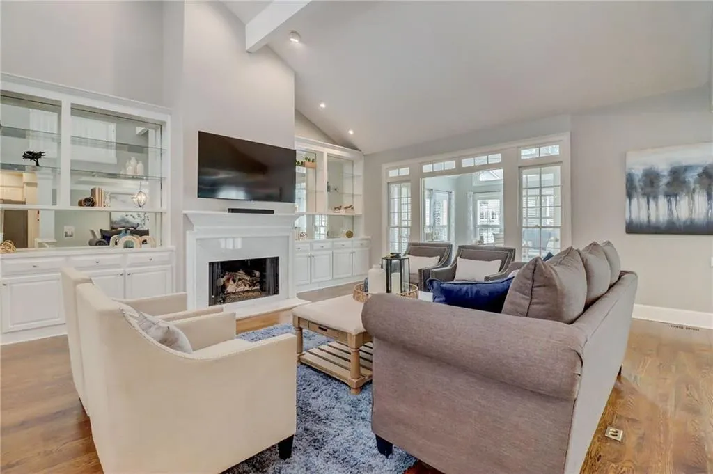 Fireside great room view to sunroom