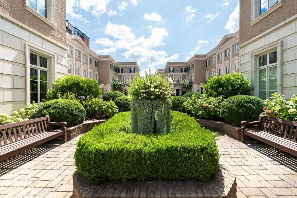 Entrance to private one acre park looking back toward the complex