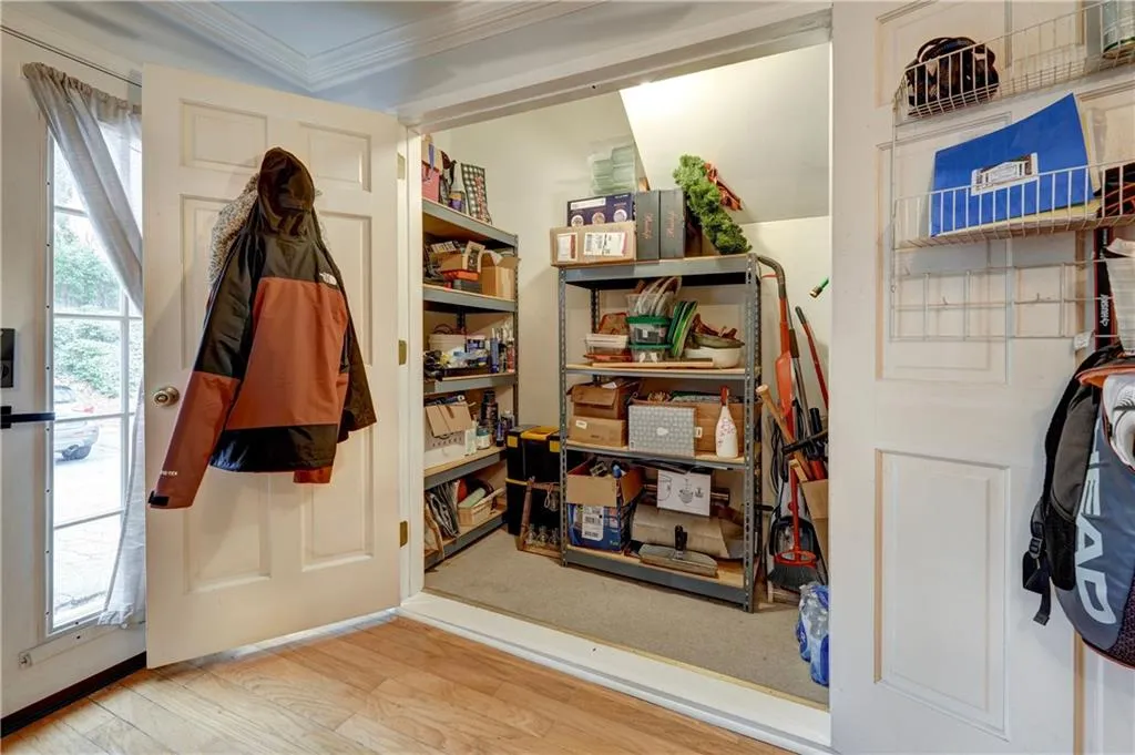 Large storage closet with shelves