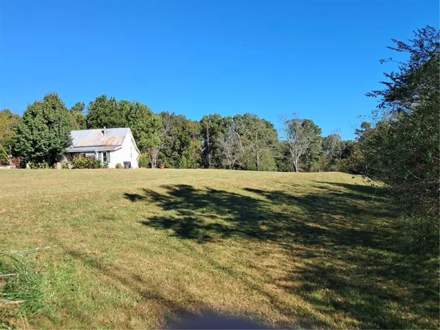 View of green lawn featuring a wooded view