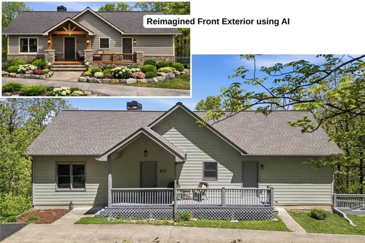 Covered front porch with great potential for elevated curb appeal, beautifully illustrated in the AI-enhanced reimagined version.