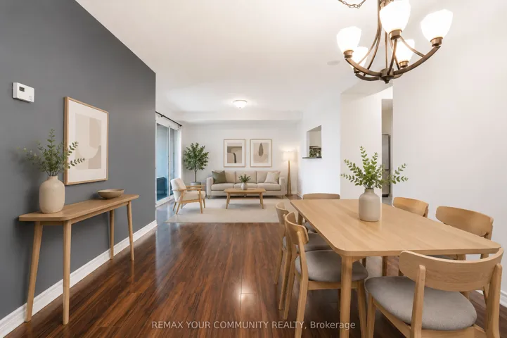 Virtually staged living and dining area