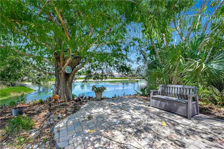 View of terrace featuring a water view
