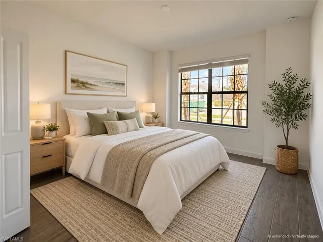 Tile flooring with a neutral area rug