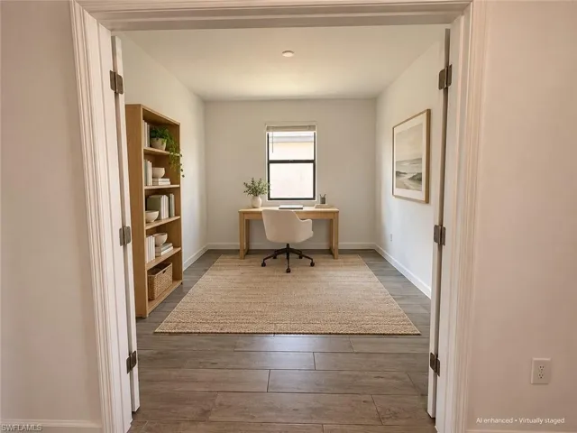 Recessed lighting, window with blinds, tile flooring, and white wall finishes