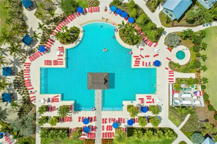 Aerial view of the pool area.