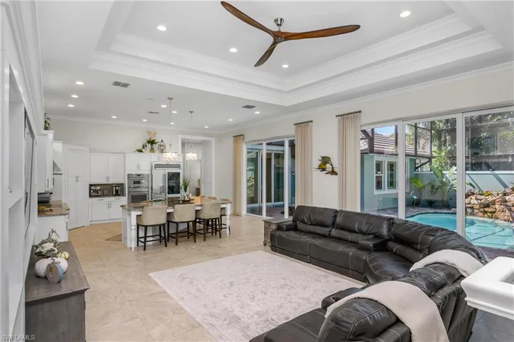 Another shot of the great room.  Love that ceiling fan!