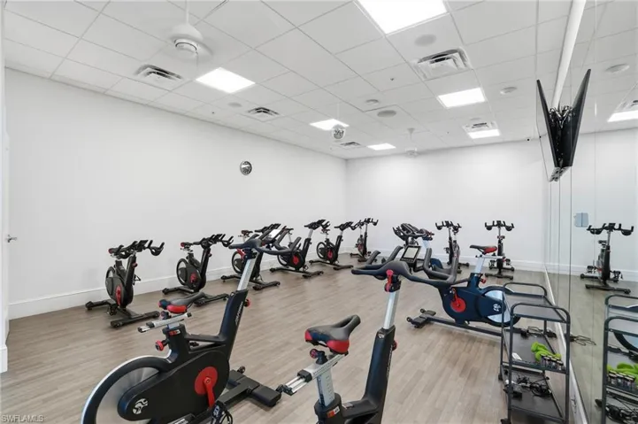 Exercise room featuring a paneled ceiling