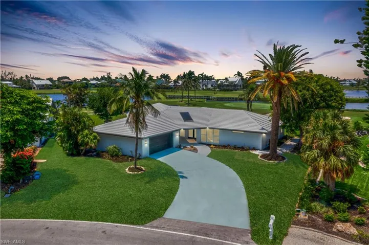 Aerial view of the home at dusk!