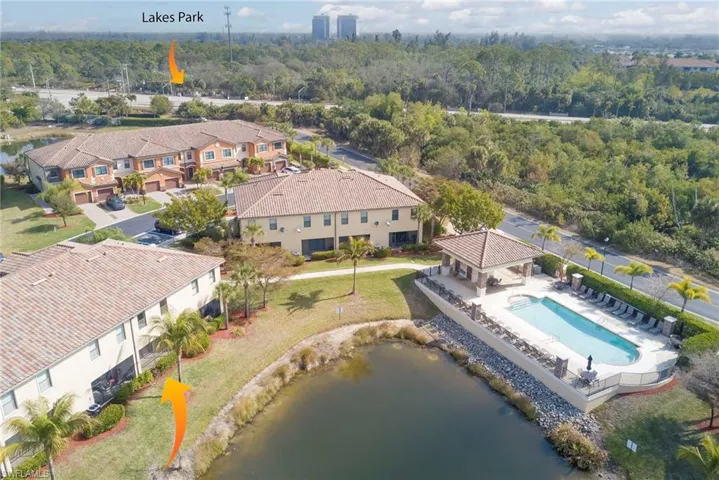 Bird's eye view of a large body of water and a pool