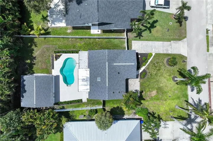 Drone / aerial view of a pool area