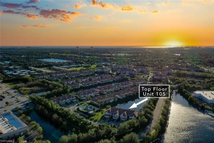 Aerial view at dusk with a water view