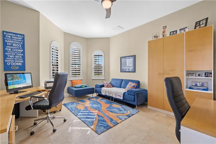 Home office with ceiling fan