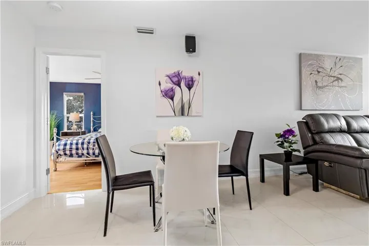 View of tiled dining room