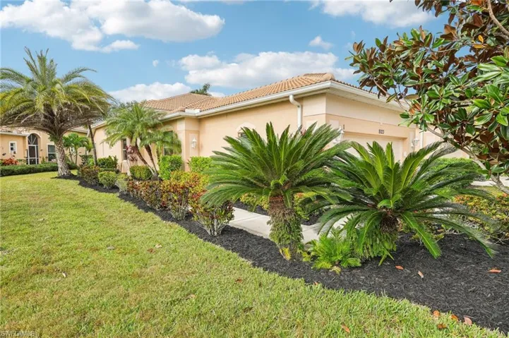 View of villa freshly mulched