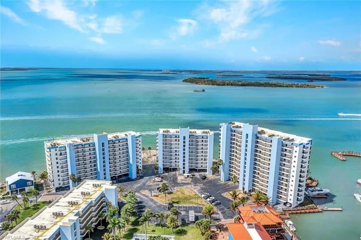 Aerial view of a nearby body of water