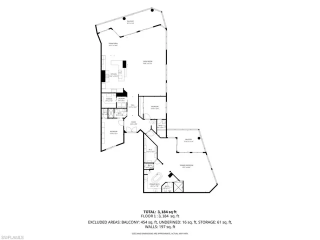 This 3B/3B penthouse unit totals 3,184 ft.² of ‘Miami Modern in Marco Island” luxe renovated space.  This Floorplan does NOT include the private poolside living, kitchen & 1/2 bath #3 cabana AND private underground, 2-car garage w/ample storage room.