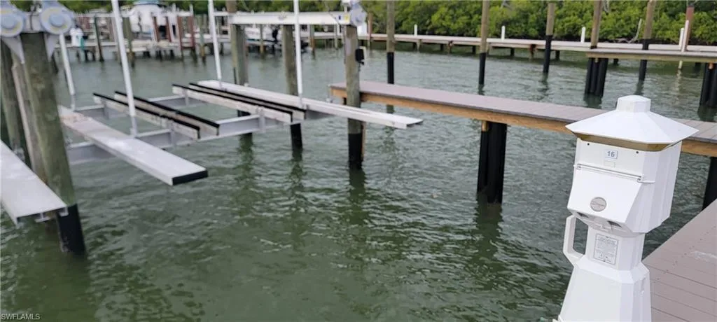 Dock with a water view and boat lift