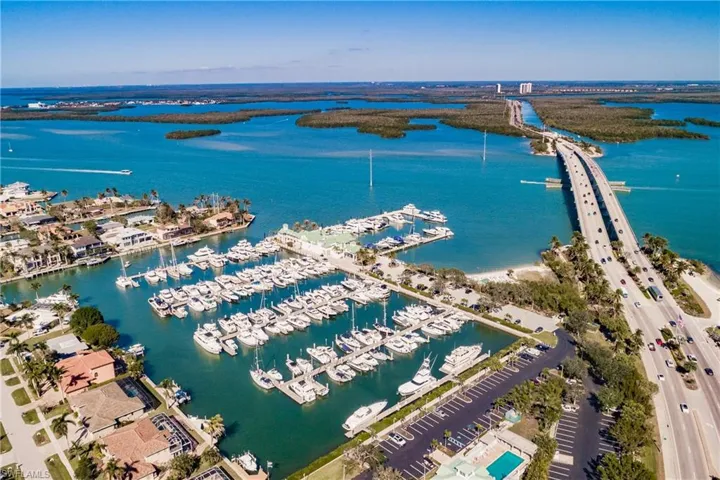 Aerial view of Marco Island Yacht Club and the the SS Jolley Bridge