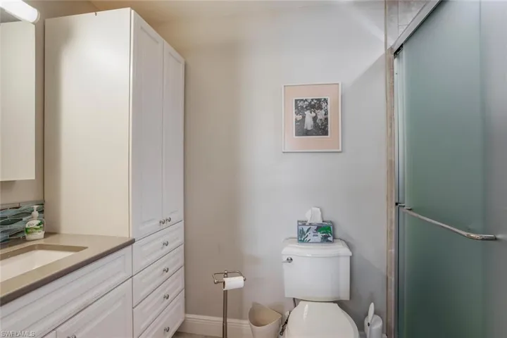Upgraded ensuite bathroom with walk in shower, upgraded vanity and backsplash.