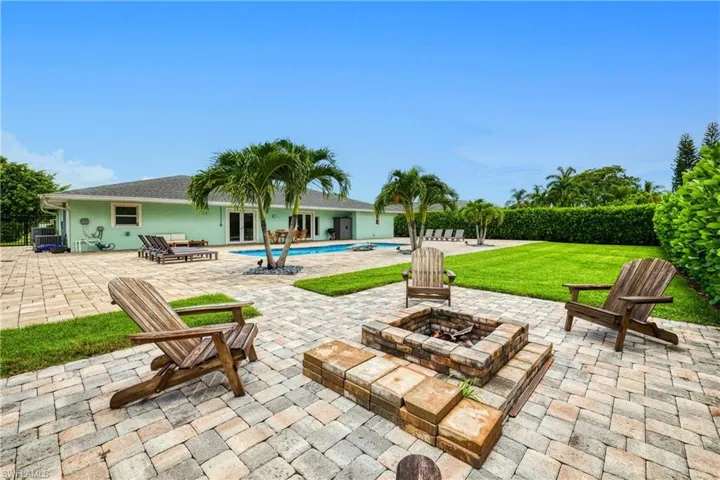 View outdoor fire pit and a fenced yard